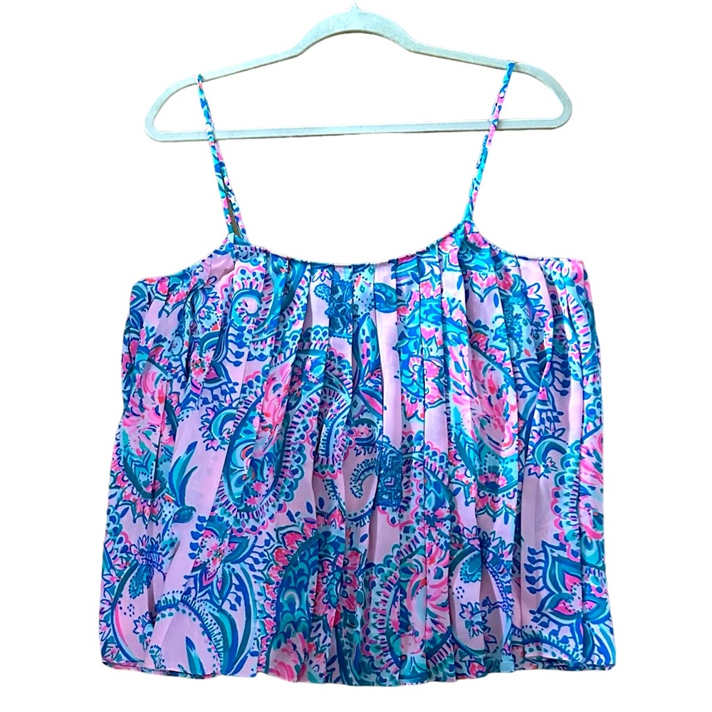 Adorable Lily Pulitzer pleated top L pink and green.